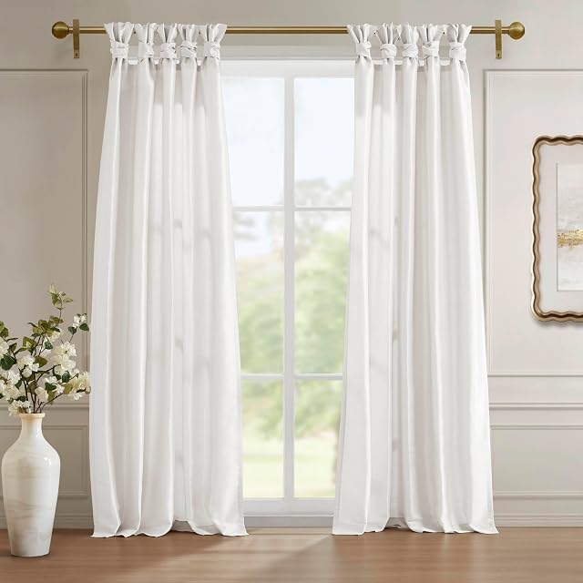 Madison Park Madison Park Faux Silk Curtain Single Panel for Privacy, 50x95 White | Thermal Insulated, Room Darkening Curtains with Privacy Lining, DIY Twist Tab Top, Window Drape for Living Room, Bedroom, Room Darkening Panel, 50"W x 95"L (Pack of 1), White