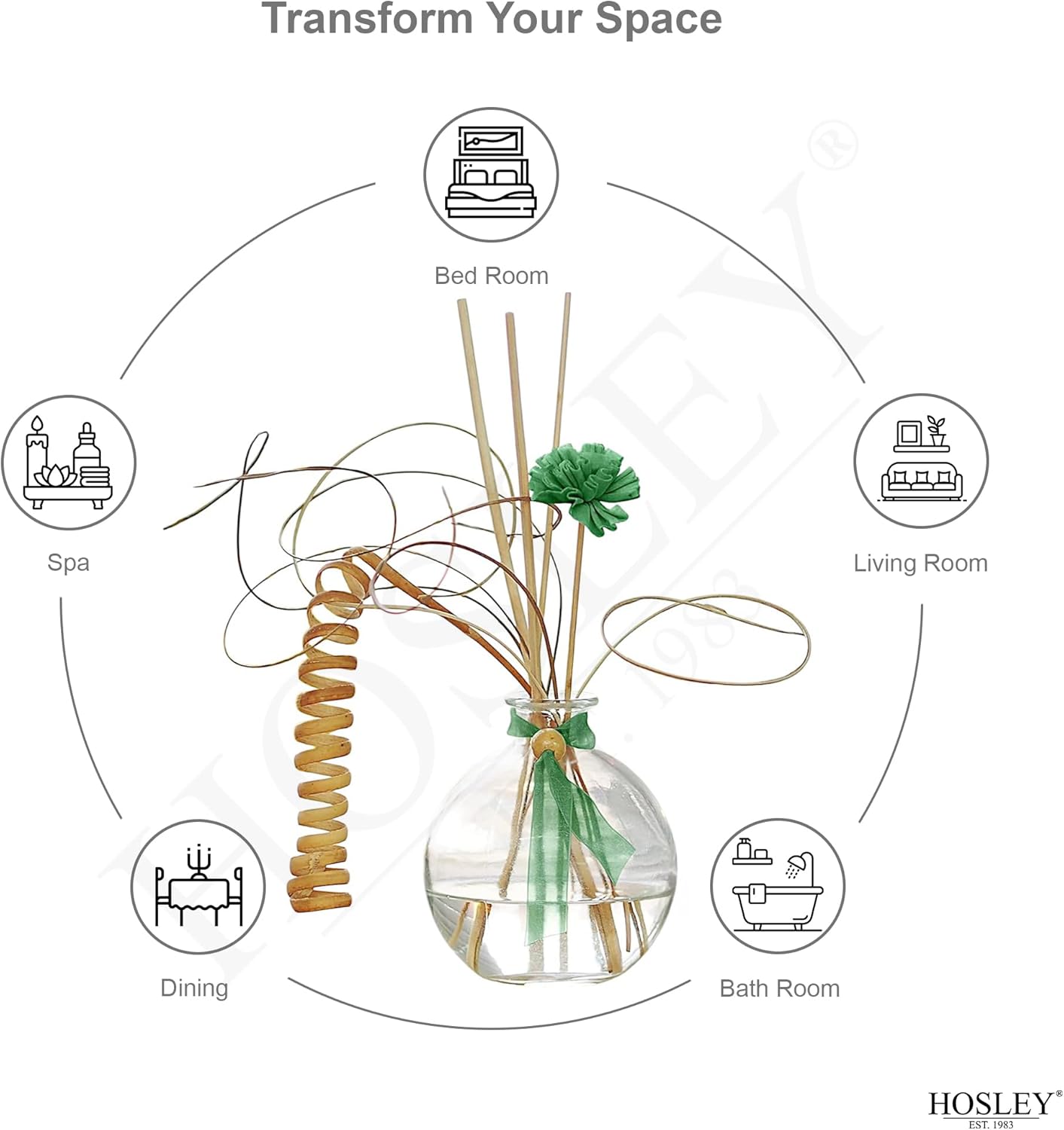 Hosley Set of 4 Glass Diffuser Bottles with Reeds, No Oil Included, Ideal Home Decor and Birthday Gifts for Women, Perfect Room Decor for Weddings, Spa, Meditation, Bathroom