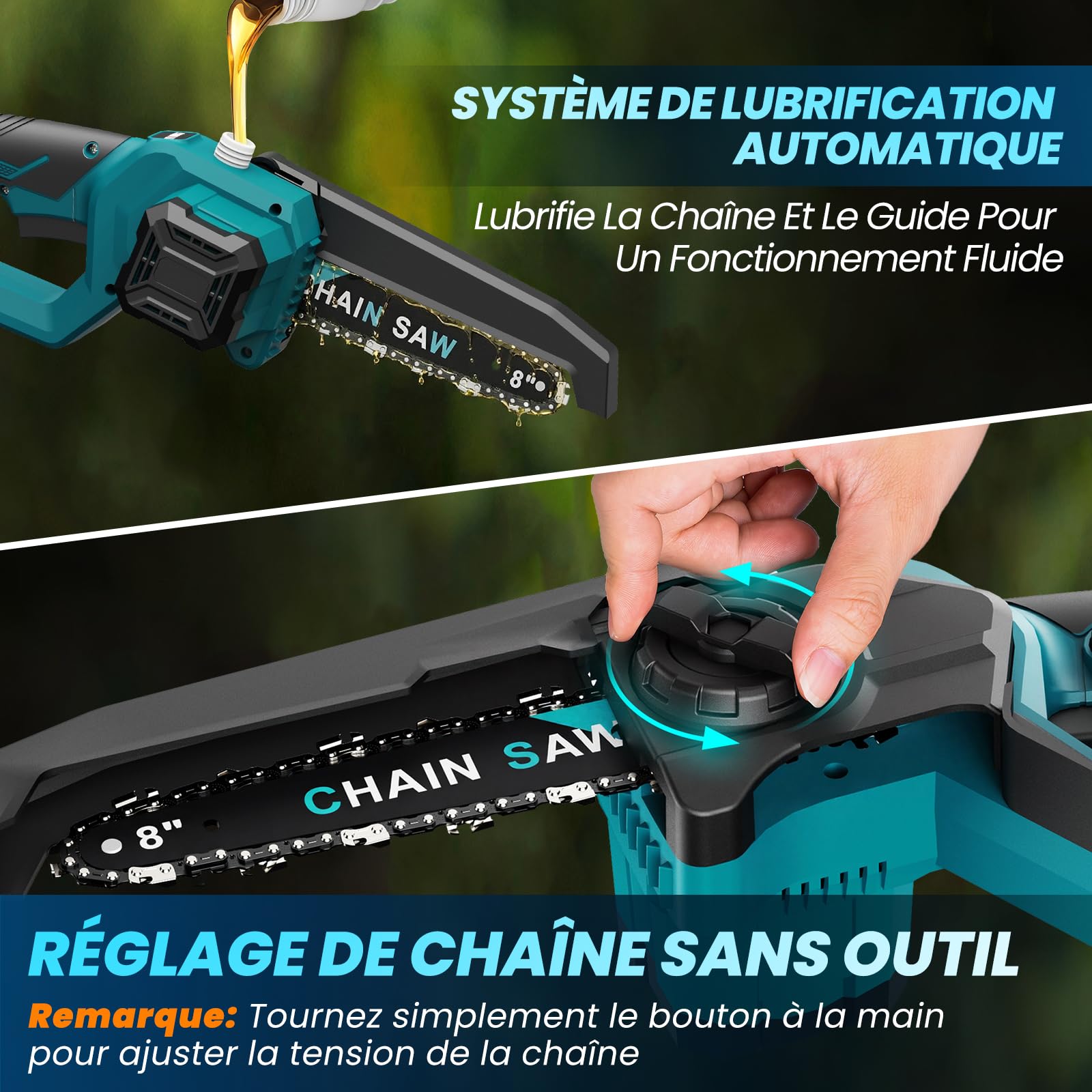 Anbull 2-en-1 Elagueuse Sur Perche Electrique, 8" Mini-Tronconneuse telescopique, 1200W Moteur Brushless, 2×4000 mAh Batteries, Portée 4,8 m, Idéale Pour Arbres Et Branches