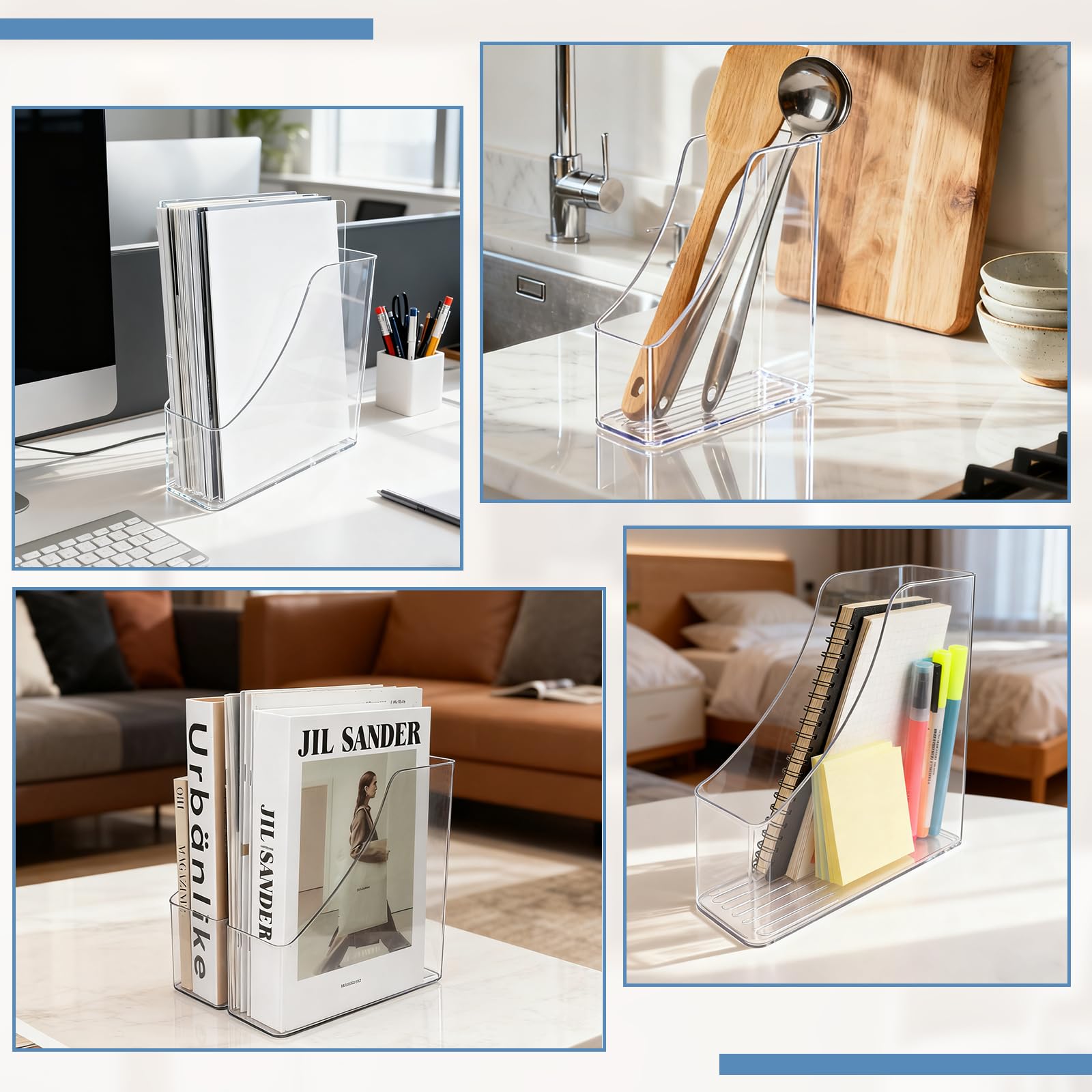Paquete de 6 soportes para revistas acrílicos, archivadores verticales para libros, revistas, archivadores de escritorio para libros, documentos, carpetas, sobres, oficina en casa