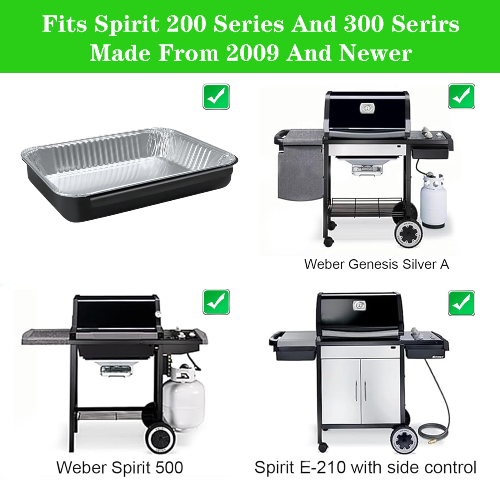 GARNETIN Bandeja de captura de grasa para parrillas Weber Spirit y Genesis II con forros | Compatible con E-210, E-220, E-310, E-315, E-320, E-325, E-330 y E-335. Incluye revestimientos de goteo desechables