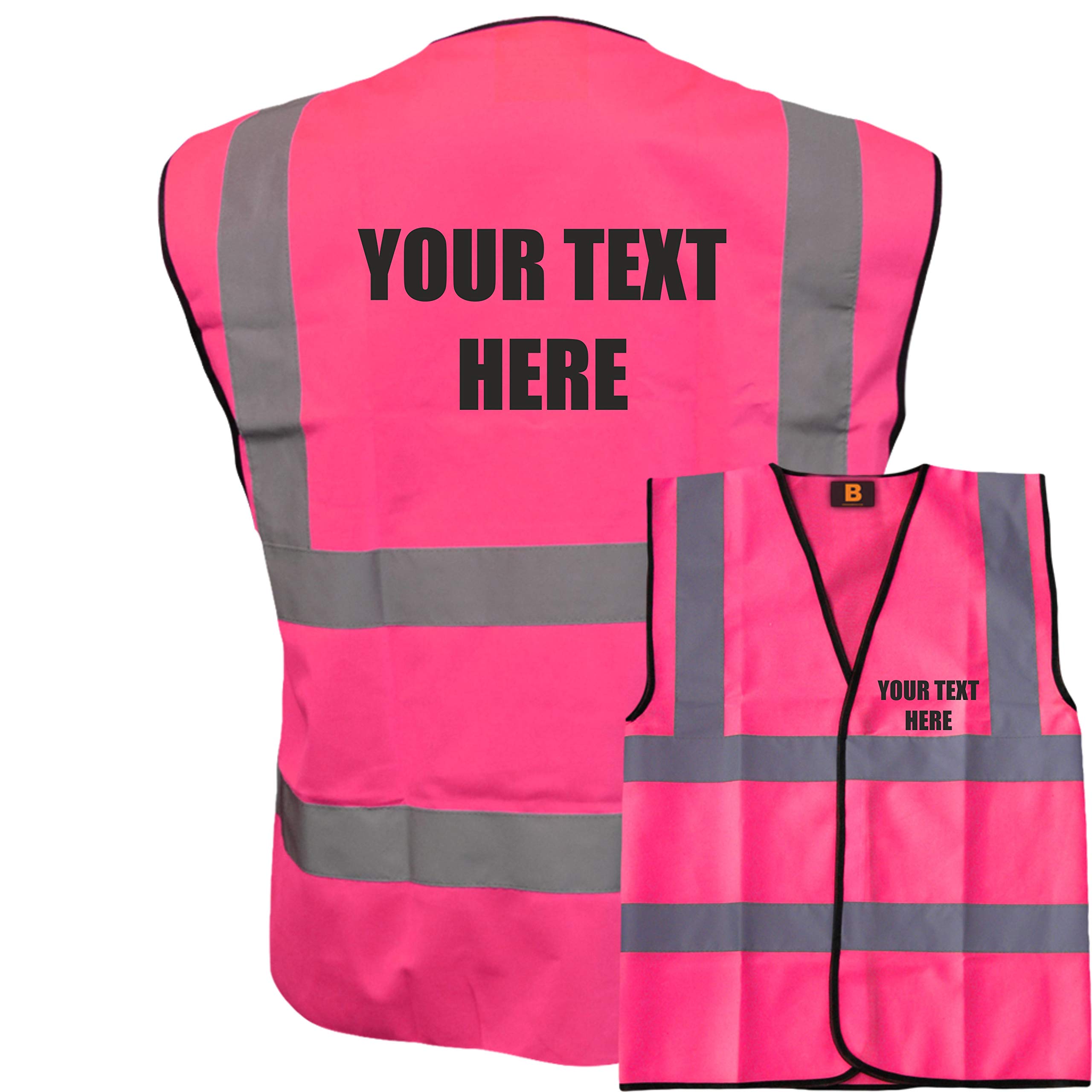 Personalised Custom Printed Pink Hi Vis Hi Viz Safety Vests Waistcoats, Ideal For Events, Schools,