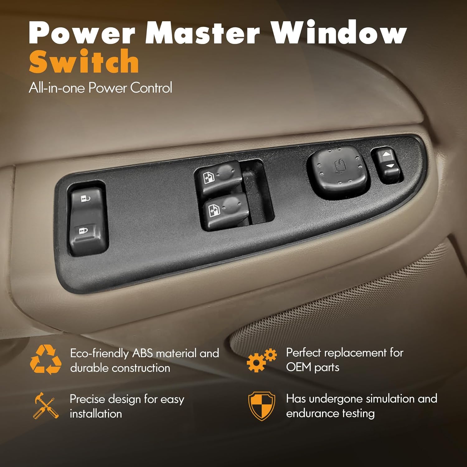 ASOPARTS 15883322 Front Driver Side Power Window Switch and Tan Bezel Assembly with Folding Mirror Switch Fit for 2003-2007 Chevy Silverado, 2003-2007 GMC Sierra 920-024 Replaces DWS-248