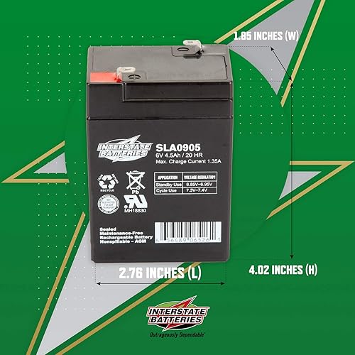 Miniatura 3 de Interstate Batteries Batería recargable de 6 V 4.5 Ah (SLA0905) Monitor de presión arterial SLA AGM (terminal F1), medidor de oxígeno y pulso,