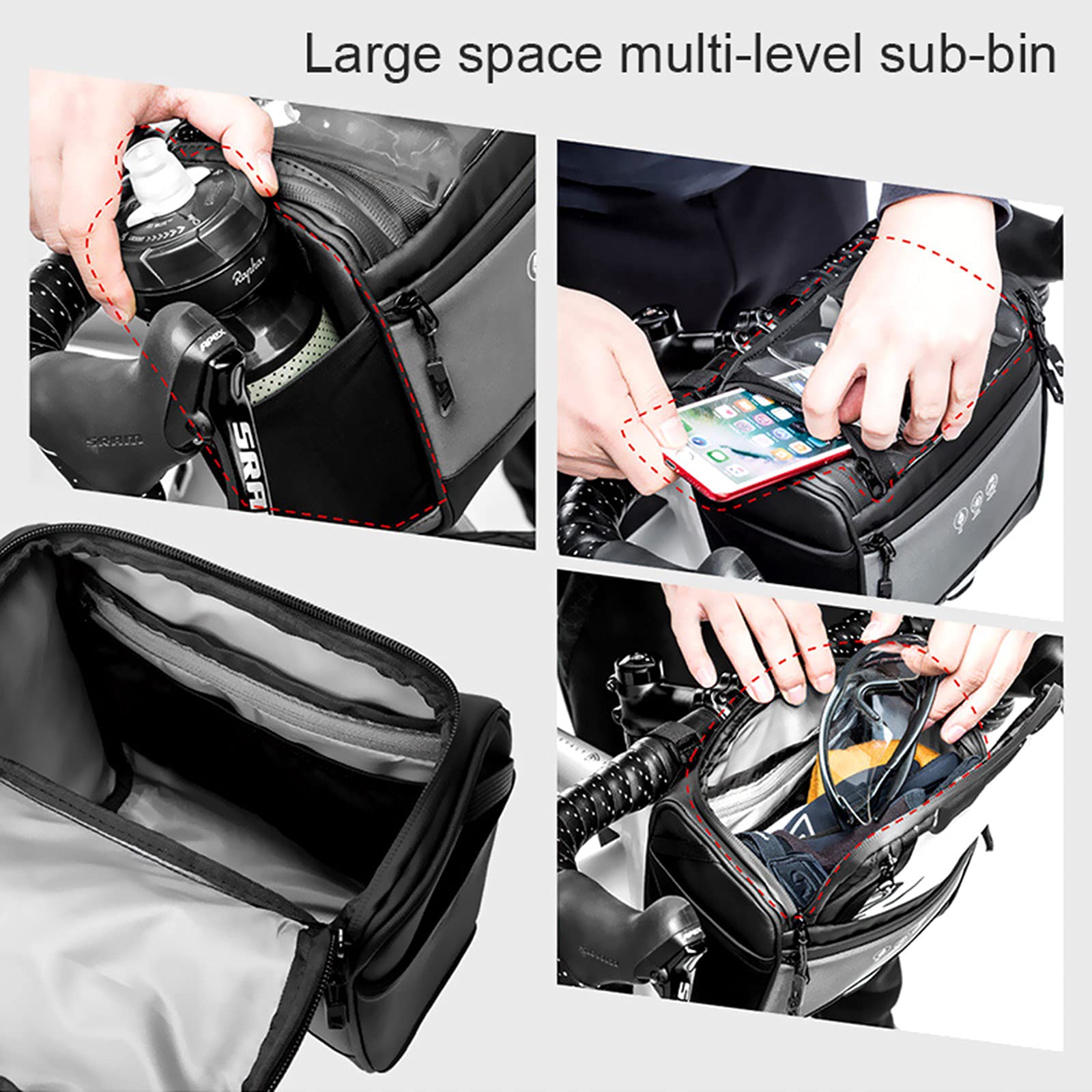 Sacoche de Guidon Vélo 3.5L Sac de Panier de Vélo Étanche avec Écran Tactile Sac Avant de Vélo de vélo réfléchissant, avec Bandoulière Sac de Rangement pour Velo Route, Velo Electrique,Multicoloured