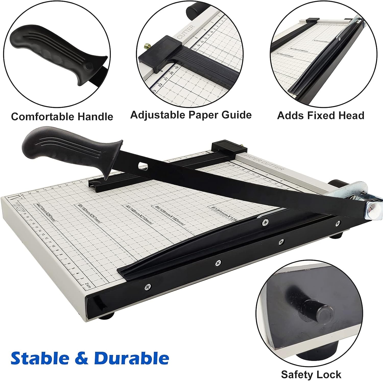 12 inch Paper Trimmer Guillotine Heavy Duty Cutter with Automatic Safeguard A4-B7 Gridded Board for Craft, Label, Photo at Home Office (Ivory White, 12 inch) : Office Products