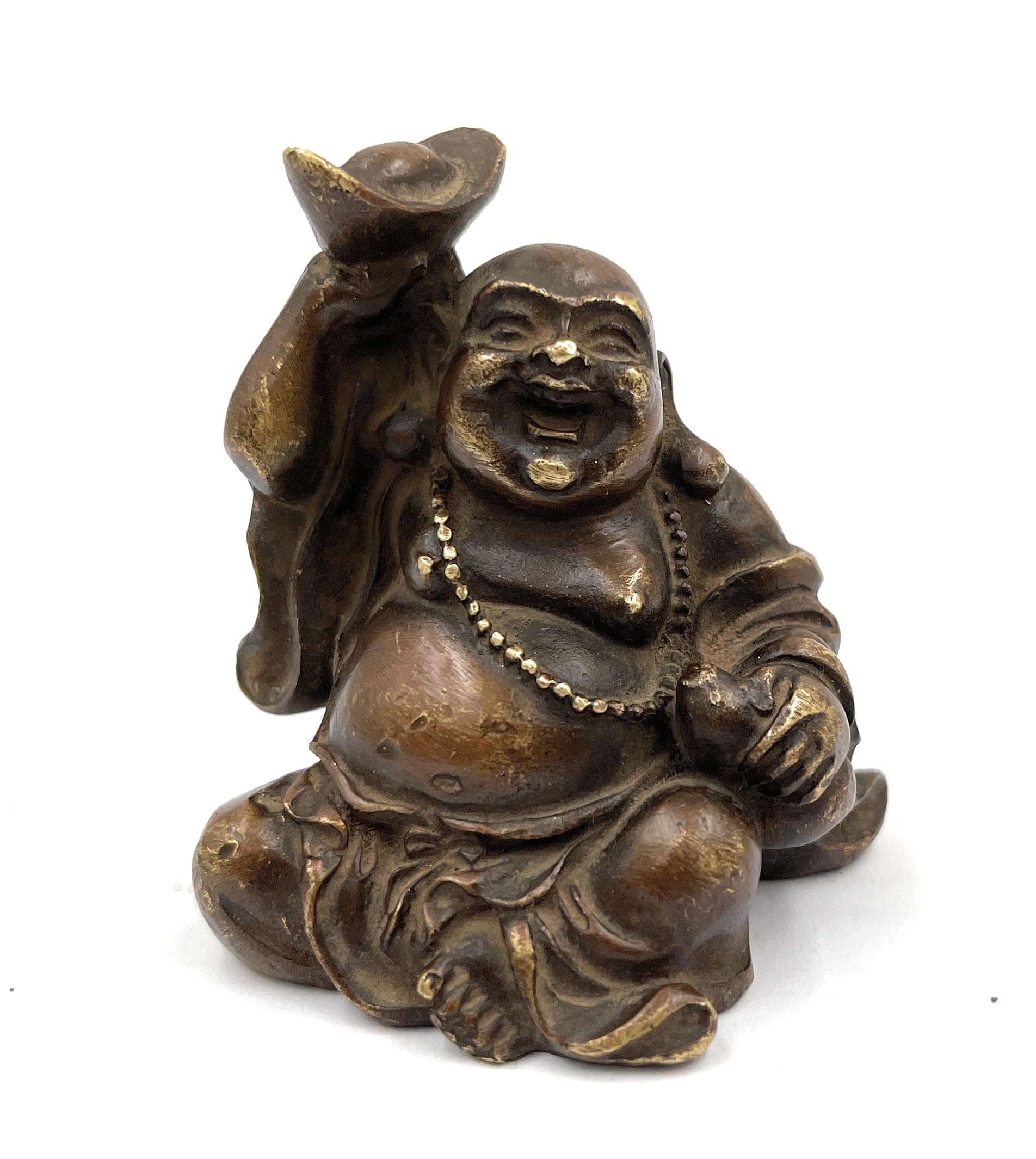 Bhunes Brass Laughing Buddha Idol, Kuber Statue for Home Decor,Brown, 2.5 Inch, 1 Piece