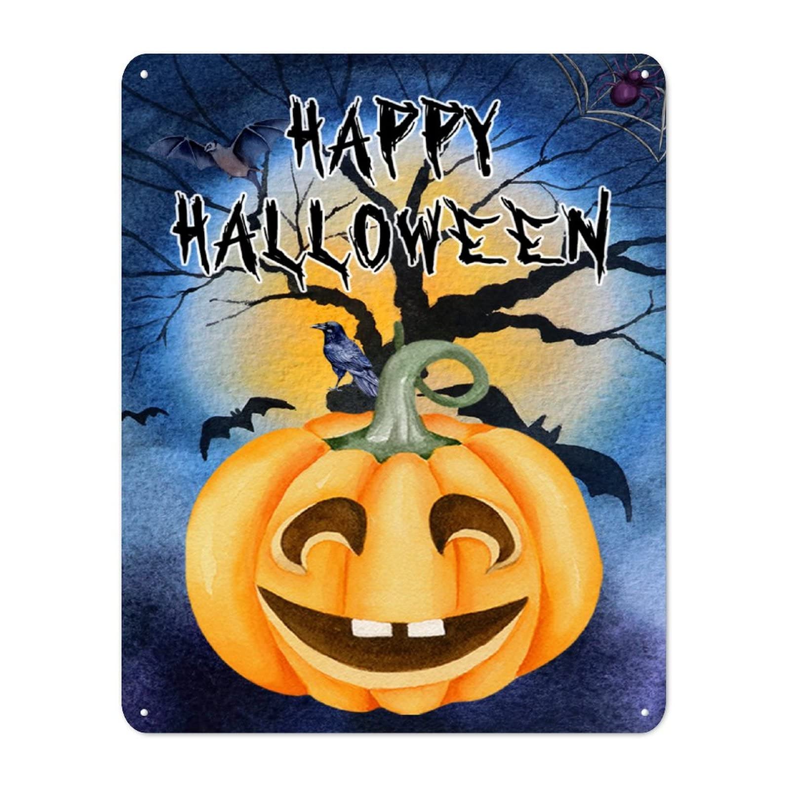 Plaque en étain Happy Halloween citrouille décoration murale métal extérieur pour pub