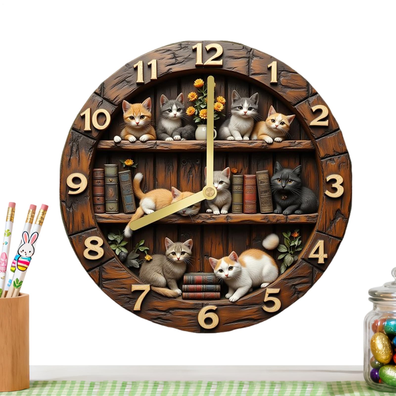 Horloge animal en bois de 30 cm silencieuse et vintage pour decoration suspendue de salon
