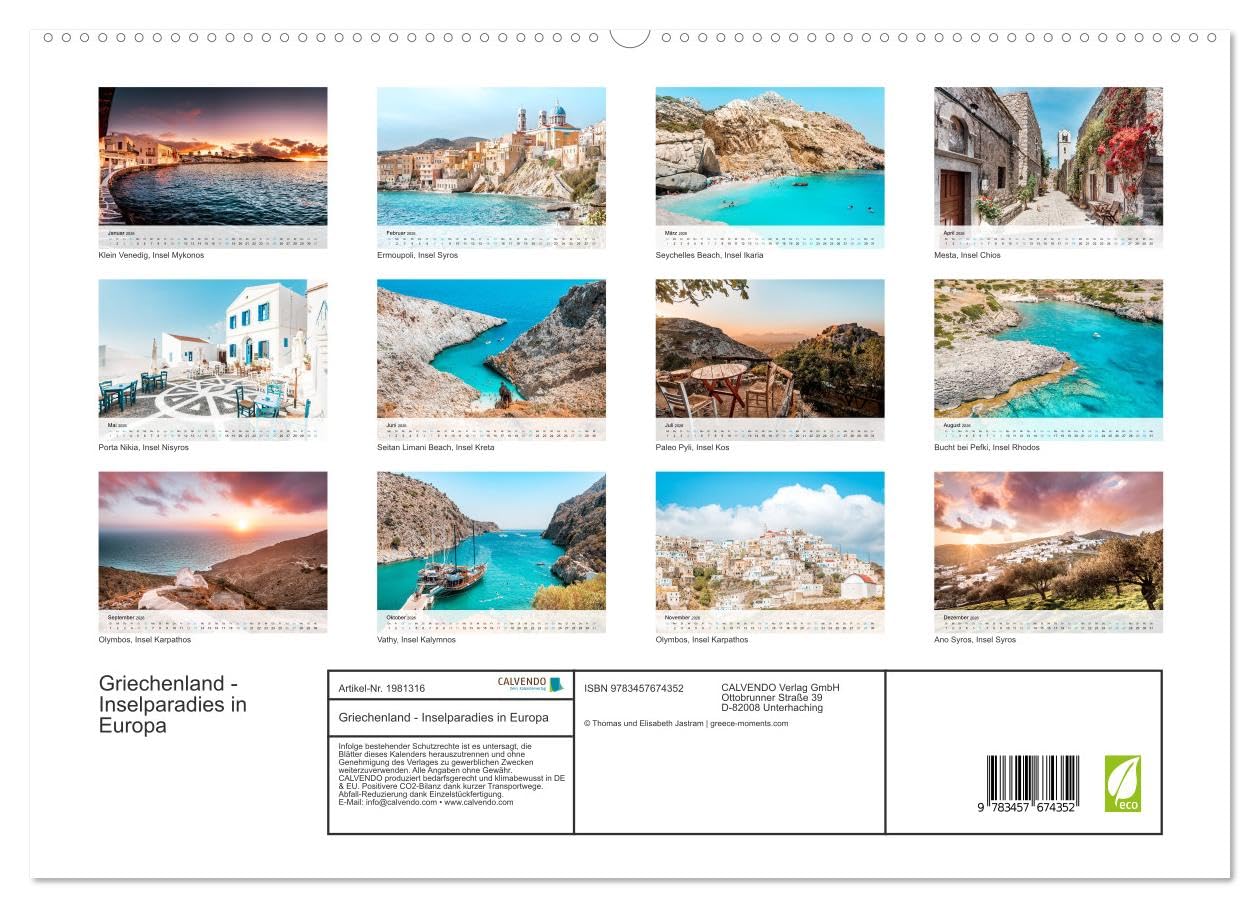 Griechenland - Inselparadies in Europa (hochwertiger Premium Wandkalender 2026 DIN A2 quer), Kunstdruck in Hochglanz: Schönste Fotos der Griechischen Inseln (CALVENDO Orte)