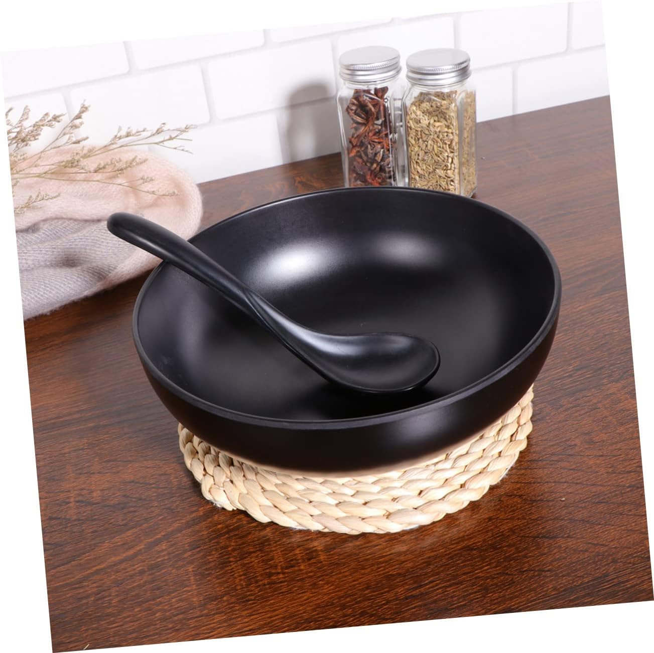 PRETYZOOM Japanese Style A5 Melamine Ramen Bowl Black for Noodles image 4