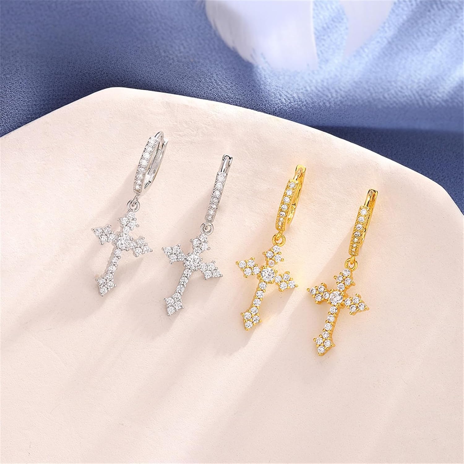 14K Gold Plated Cross Hoop Earrings for Women Cubic Zirconia Cross Drop Dangle Earrings Lightweight Diamond Cross Earrings Fashion Jewelry Gift - Image 8