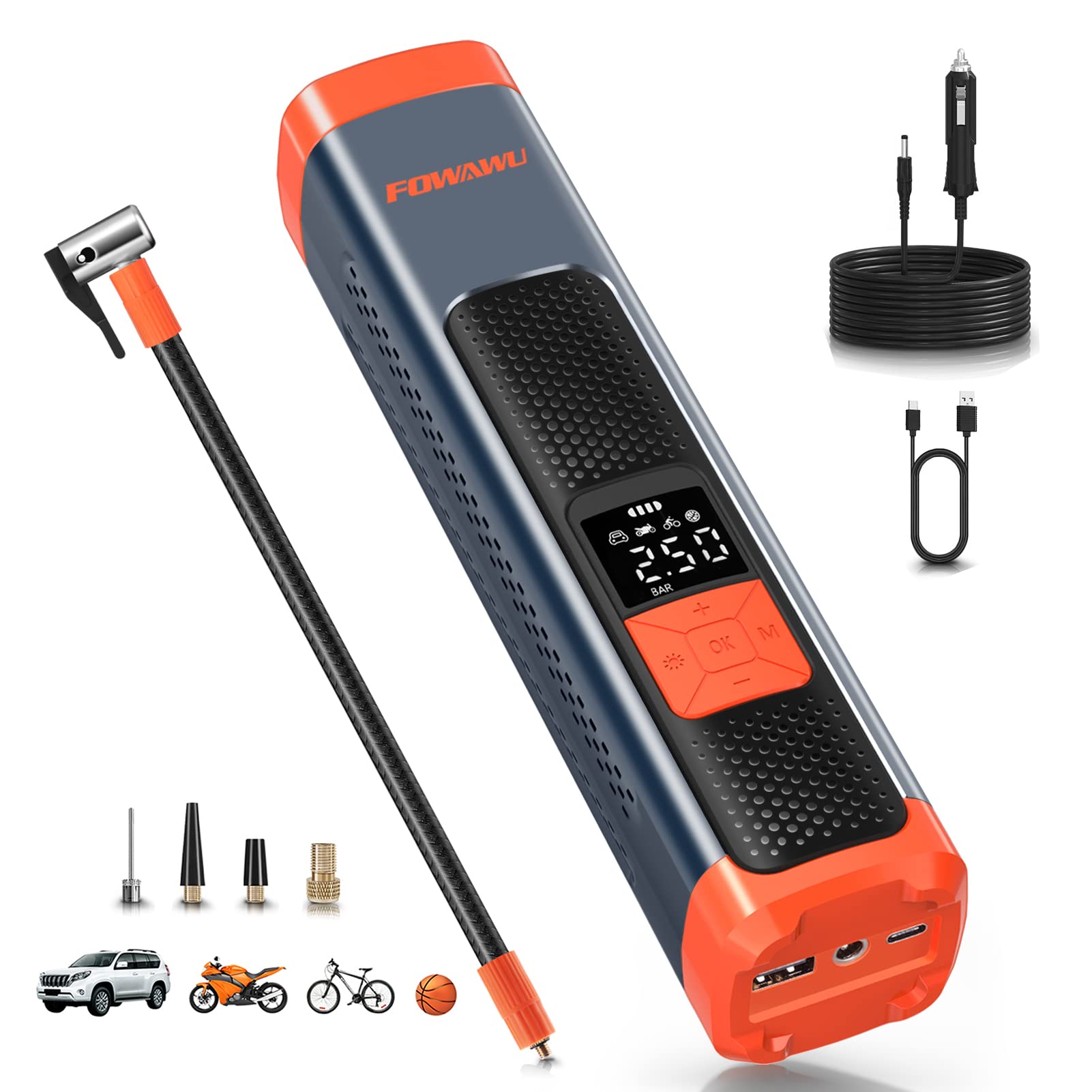 FOWAWU 6000mAh Car Portable Air Compressor 150PSI,Automatic Air Pump