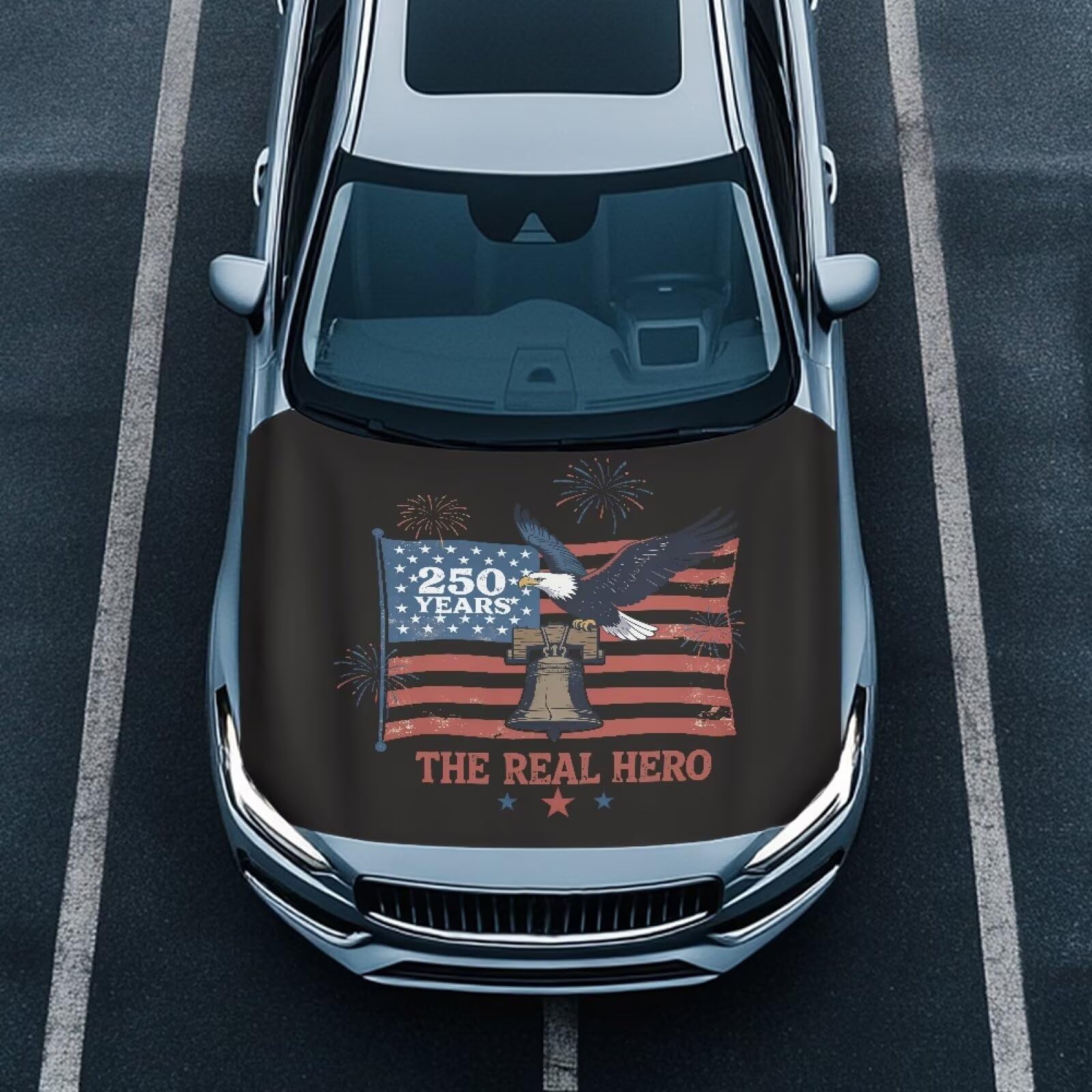 Hood Covers for Cars SUV Trucks Sedan USA 250th Birthday Car Front Hood Protector Cover Exterior Decorations Stretchable Car Hood Wraps for Vehicle
