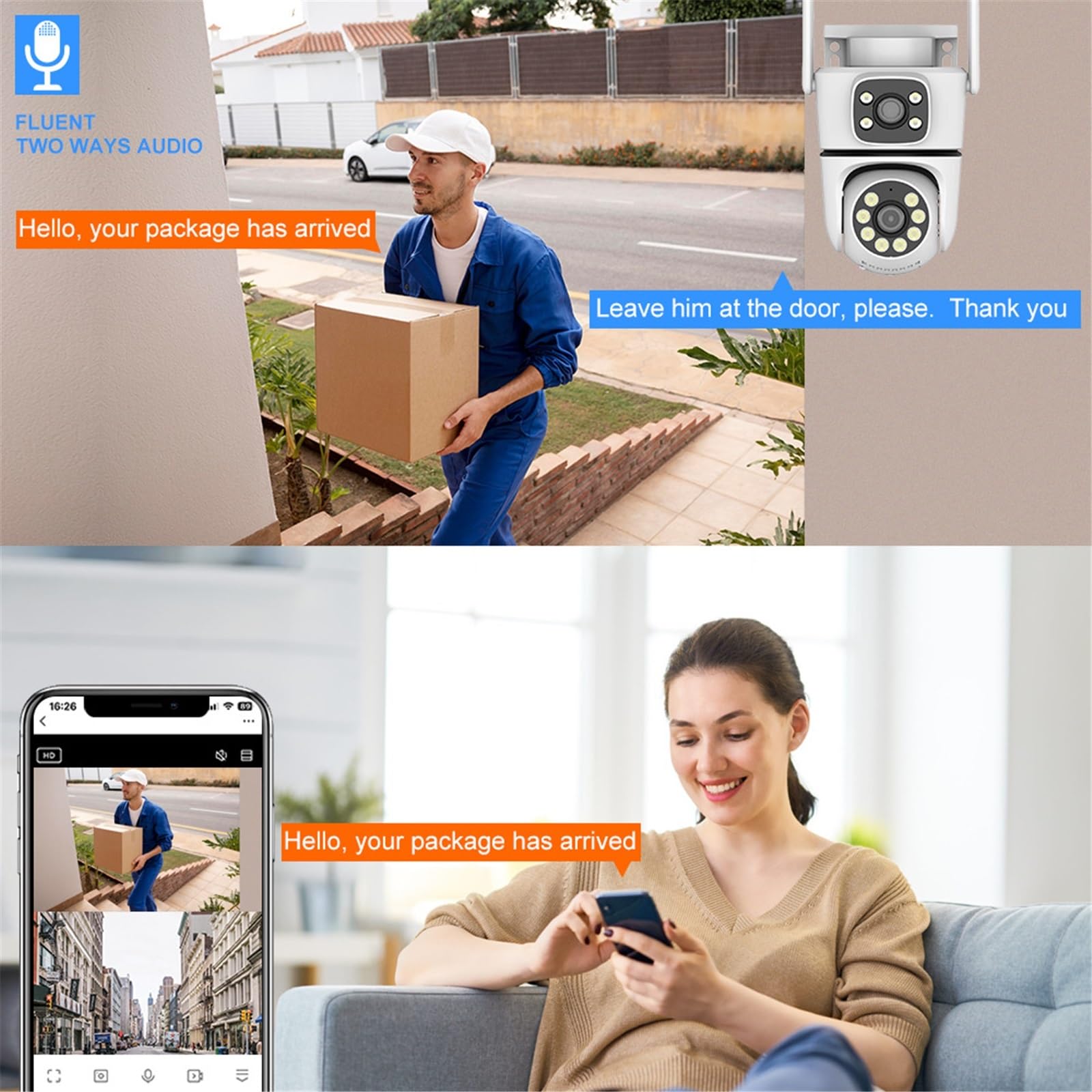 Kamera bezpieczeństwa, 8MP podwójny obiektyw 5G kamera Wifi PTZ zewnętrzna wodoodporna ekran ochrona bezpieczeństwa w domu kolorowy nadzór noktowizyjny(8MP 128G SD Card)