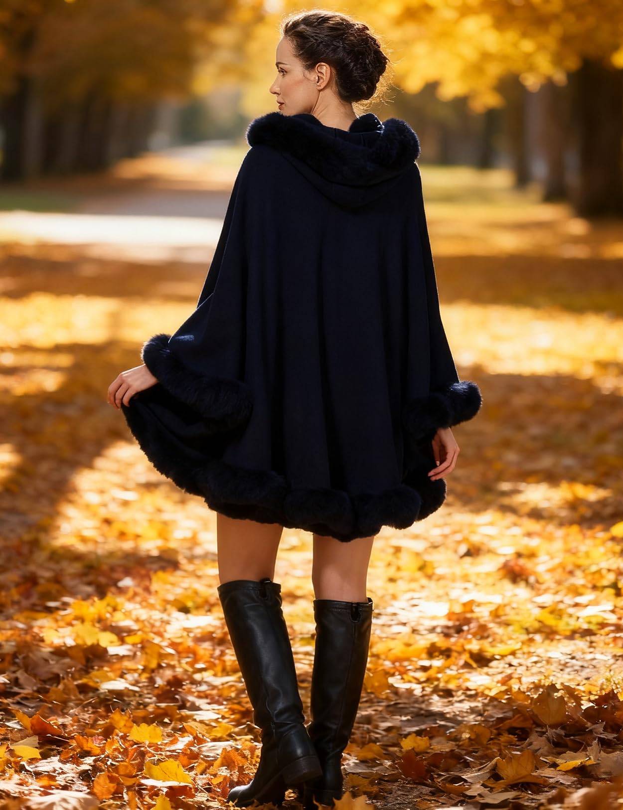 BEAUTELICATE Poncho Mantella di Pelliccia Sintetica con Cappuccio Donna Stola Scialle Cardigan Caldo Lavorata a Maglia con Collo per Invernale Nozze Matrimonio Festa