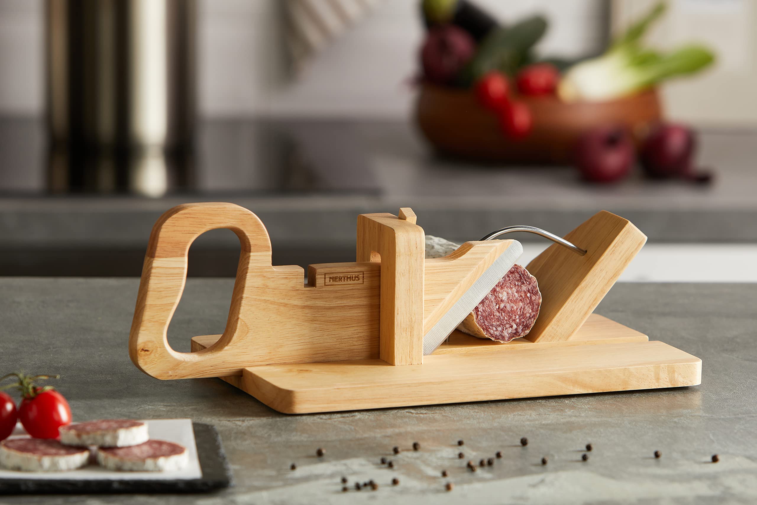 Nerthus FIH 235 affettatrice salumi Legno con Lama Acciaio Inox Taglio Sicuro e preciso