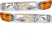 N&P Chrome Front Parking Turn Signal Light Assembly Pair for 99-02 Chevy Silverado, 00-06 Tahoe Suburban - Clear Amber Lenses