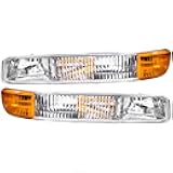 N&P Front Parking Light Turn Signal Lamp Assembly Set for 99-02 Silverado 00-06 Tahoe & Suburban Pickup Truck Chrome