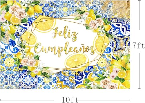 Miniatura 7 de MEHOFOND Lemon Feliz CumpleañOs - Telón de fondo con flores de limonada para niños, pancarta de cumpleaños mexicana, decoración de fiesta de feliz