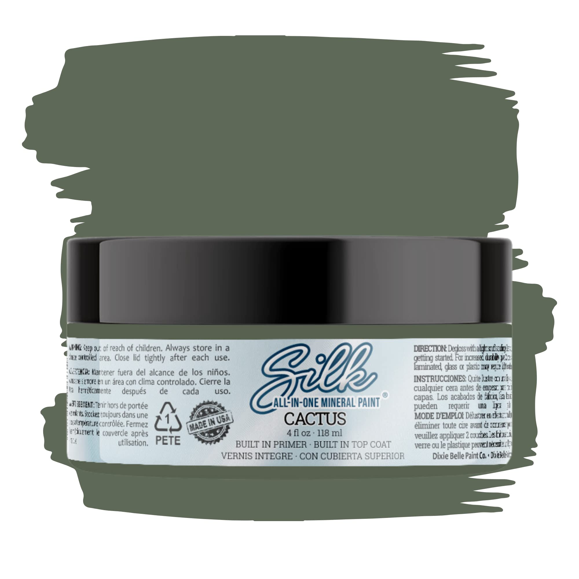 Dixie Belle Silk All-in-One Mineral Paint - Cactus (4oz) - Muted Green Water Based Built-In Primer + Topcoat for Wood + Metal - Durable Furniture