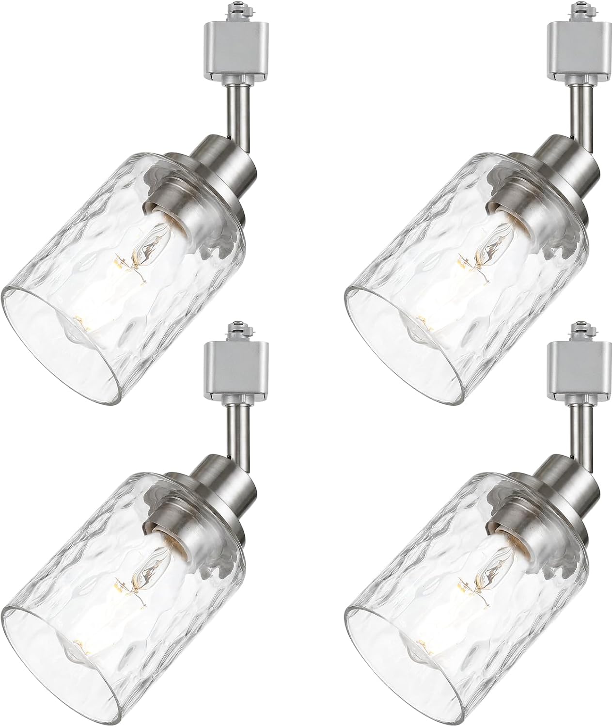 4 Pack H Track Lighting Replacement Heads Brushed Nickel Track Lighting Fixtures with Clear Clear Hammered/Water Ripples Glass H Type Track Light Heads Ceilig Spotlight for Retail Shop Kitchen