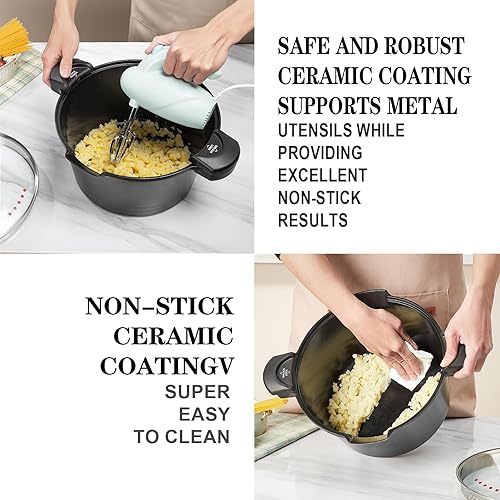 Miniatura 5 de Olla para pasta de 8.5 cuartos con tapa de colador, olla de aluminio fundido, revestimiento de cerámica antiadherente que hace que la limpieza sea