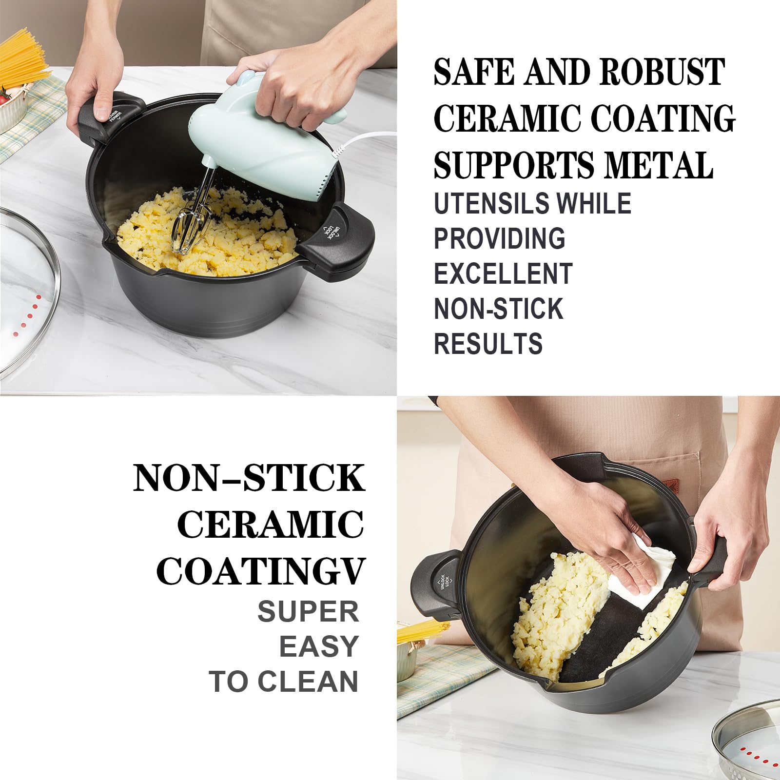 ACTIV CUISINE Pastatopf mit Siebdeckel, 8,5 l, Suppentopf aus Aluminiumguss, Antihaft-Keramikbeschichtung erleichtert die Reinigung mit Deckel aus gehärtetem Glas, spülmaschinenfest, Induktion,