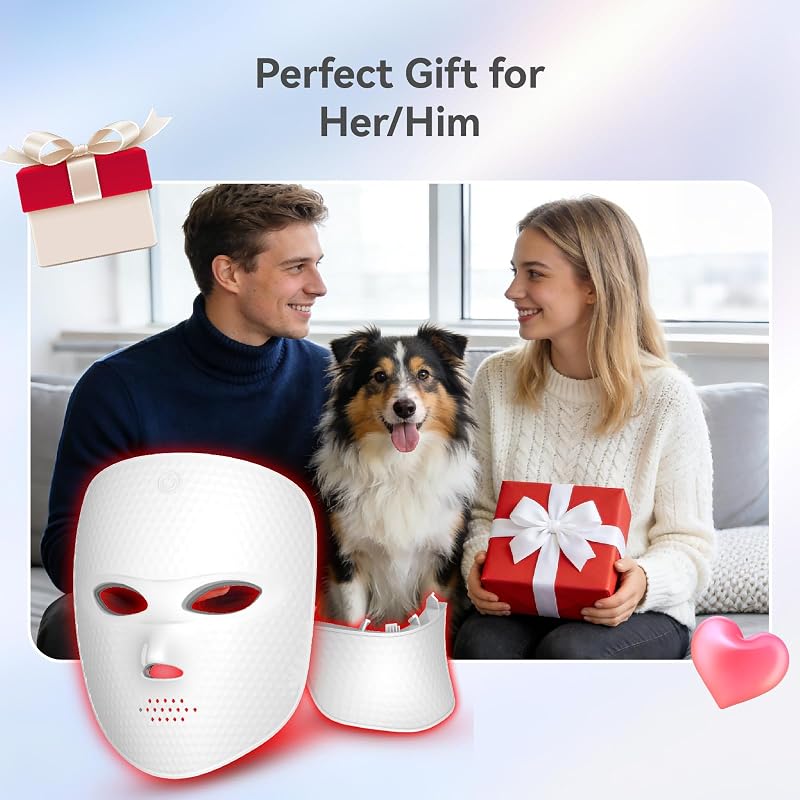 LED Face Mask Light Therapy - Gen 2 Ultra-Lightweight Face & Neck Red Light Therapy Device - Detachable Neck Piece & 7 Color Photon Skin Care Shield - Wireless & Portable Home Spa - White image 6