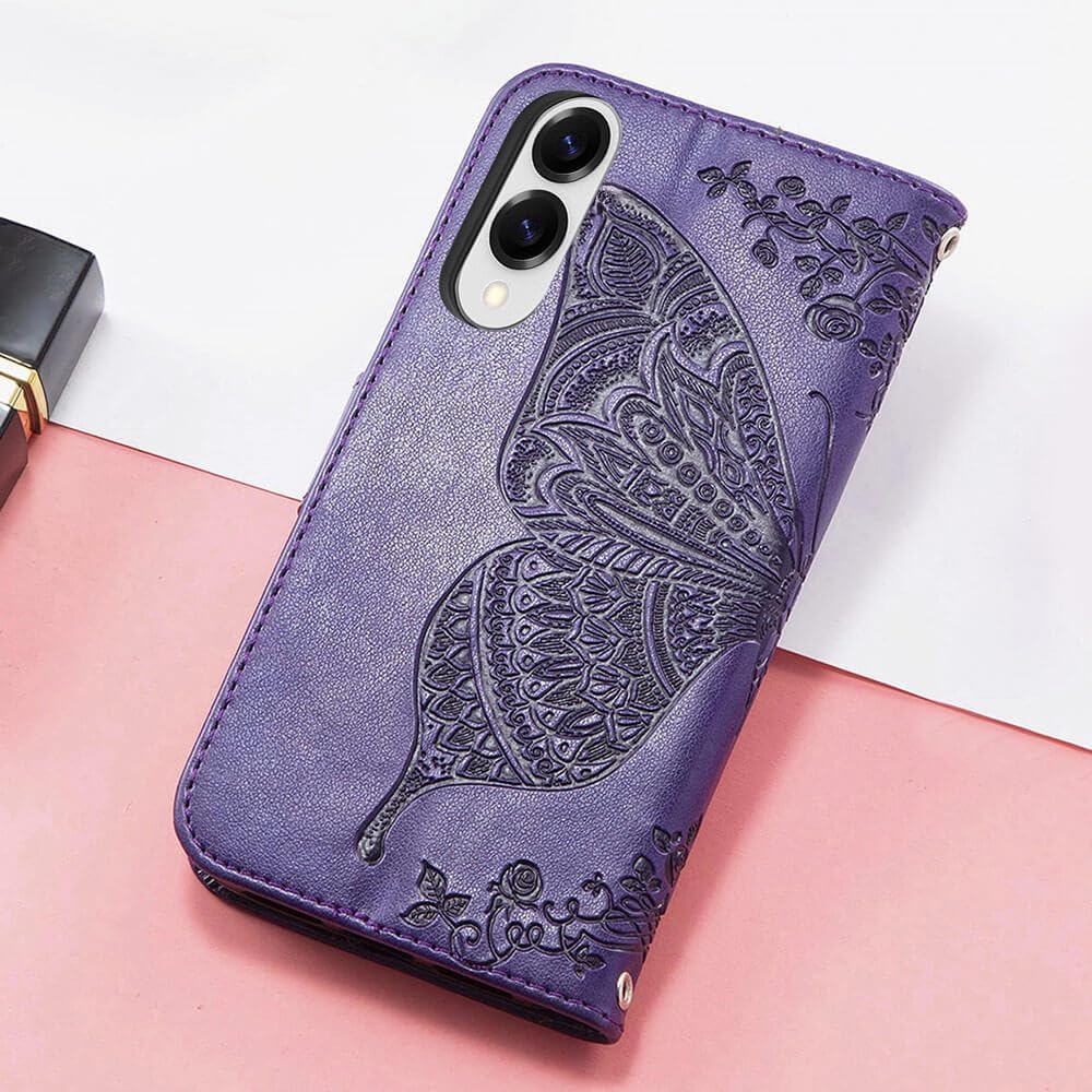 for Samsung Galaxy S25 Edge 5G Phone Case Wallet,Women Flip Folio Butterfly Embossed PU Leather with Credit Card Holders Kickstand Wrist Strap Purse Cover (Purple) - Image 6