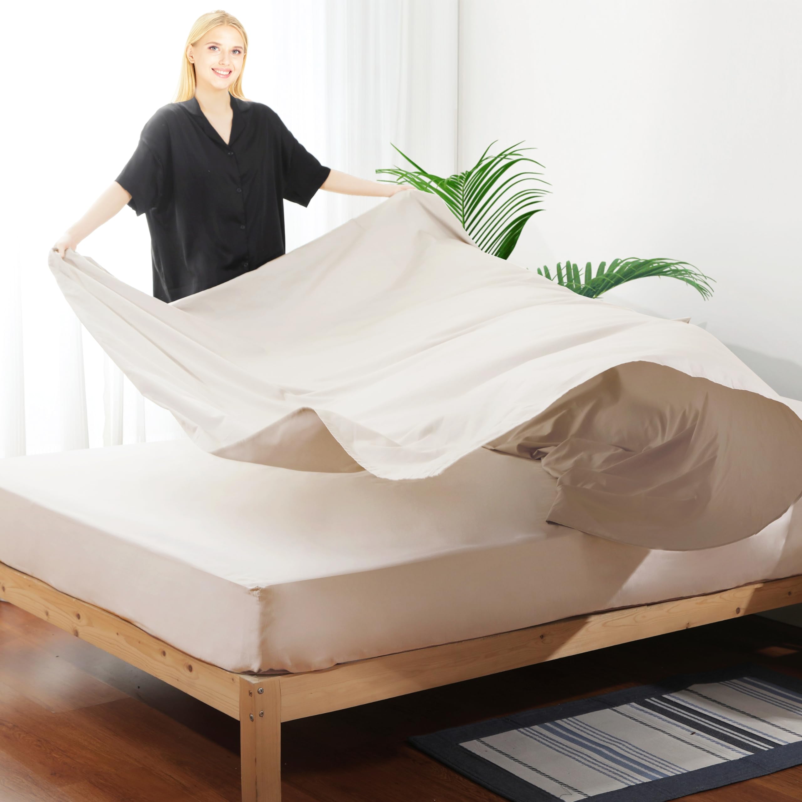 Shunjie.Home Lenzuolo con angoli per letto matrimoniale king size, 400 fili, 100% cotone egiziano, non si stropiccia, non scolorisce, antimacchia (beige, cal)