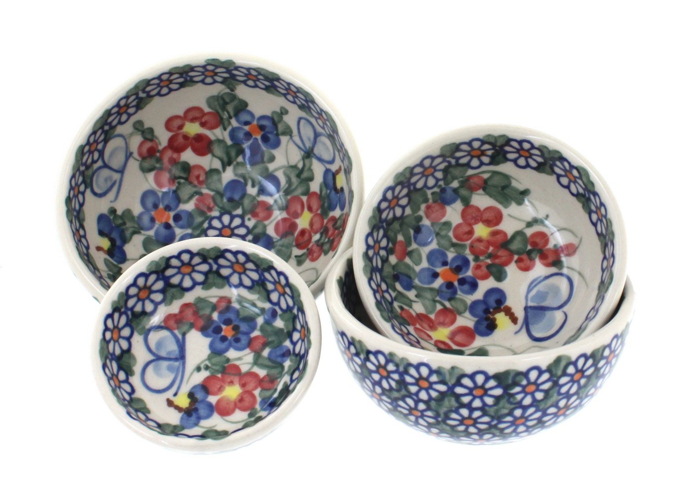 Blue Rose Polish Pottery Garden Butterfly Measuring Bowl Set