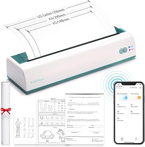 Miniatura 5 de OFFNOVA Impresora portátil inalámbrica para viajes, impresora térmica sin tinta, compatible con letras estadounidenses y tamaño A4, compatible con