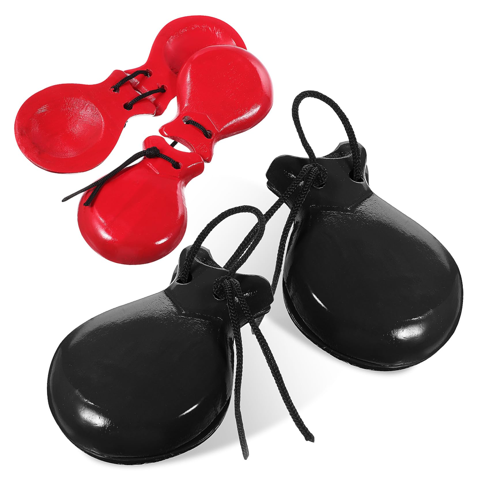 Didiseaon 2 paia Castagnette in Legno per Nero e Rosso Strumento Percussione con Suono Nitido e Resistente per Sviluppo Ritmo Musicale e Giochi Educativi