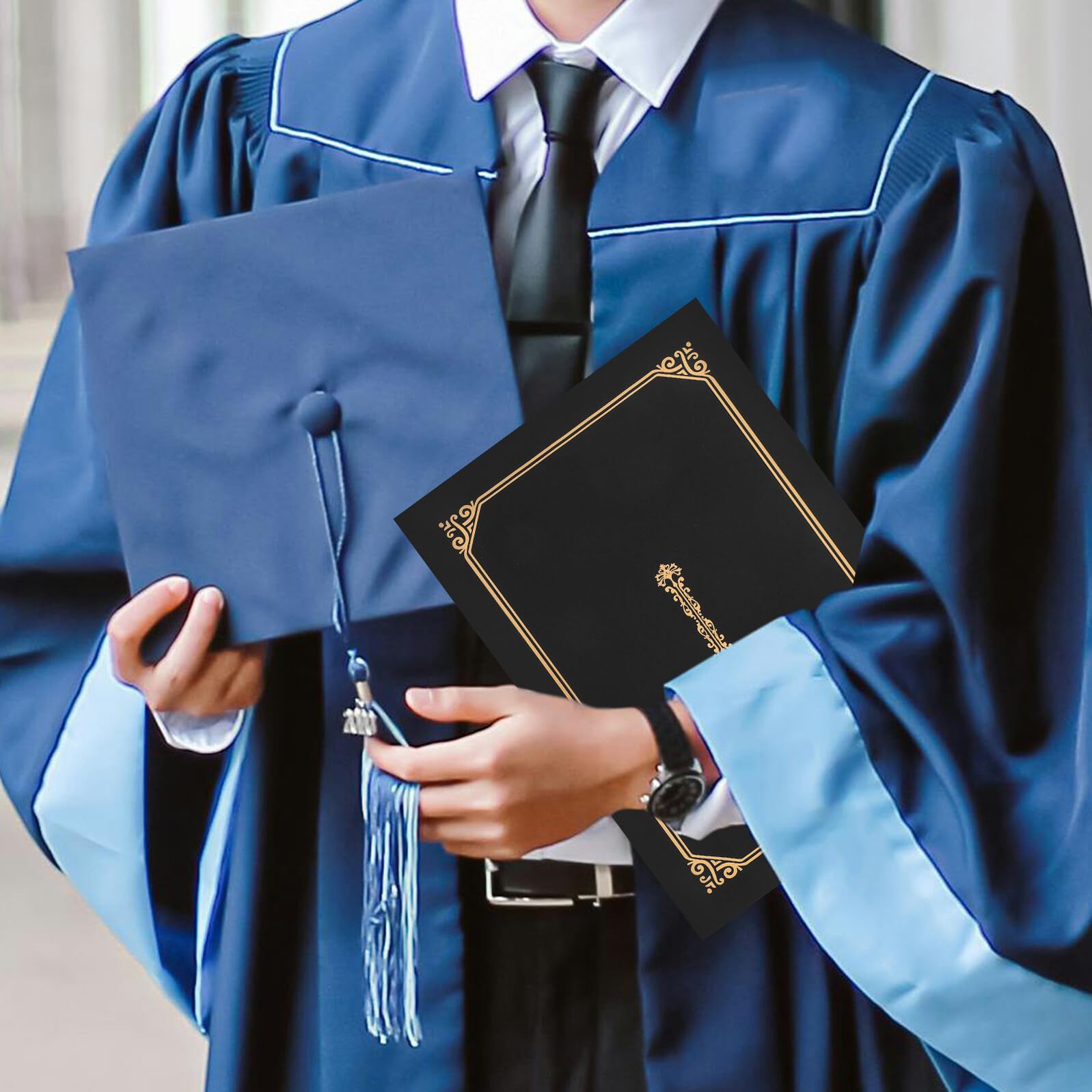 DOITOOL 20 Pezzi Portadocumenti Nero con Oro Custodie Certificate e Diplomi Copertine Documenti Ufficio con Arrotondati Protezione Orizzontale e per Documenti e Foto