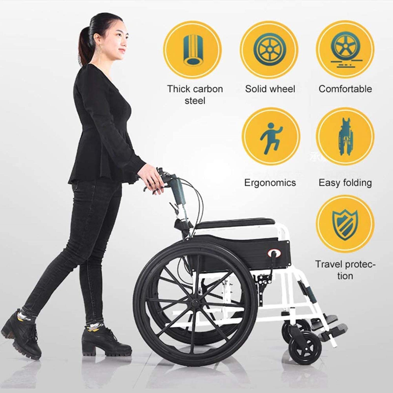 Amazon.co.jp: ポータブル折りたたみ式車椅子、自走式便利車椅子、強化