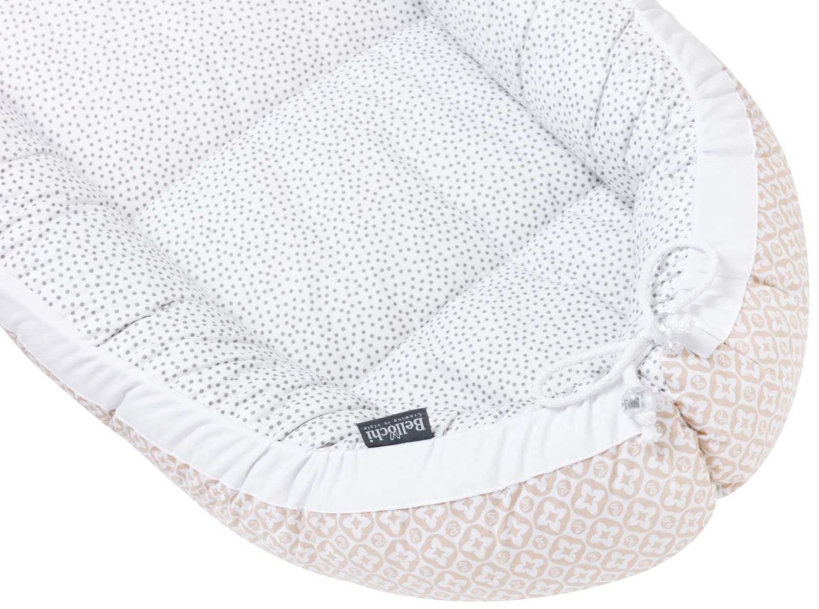 Cocon Bébé Bellochi 90x60cm - Réducteur De Lit 100% Coton, Nid Dodo Portable 0-12 Mois, Beige à Points