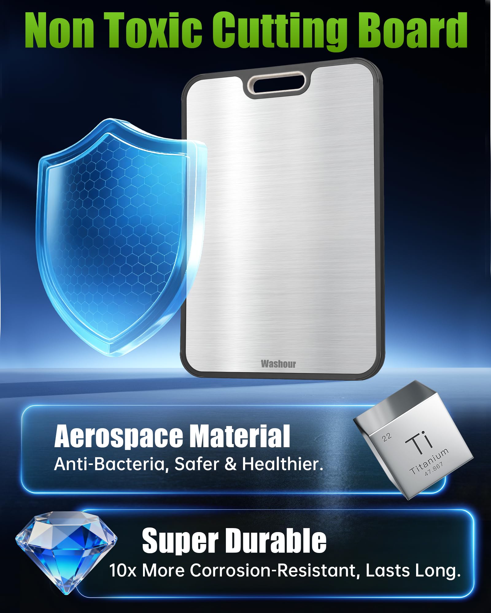 Titanium Cutting Boards for Kitchen, Non Toxic 2-in-1 Cutting Board, Chopping Boards for Meat Vegetable, Easy to Clean Large Size 16”×11”