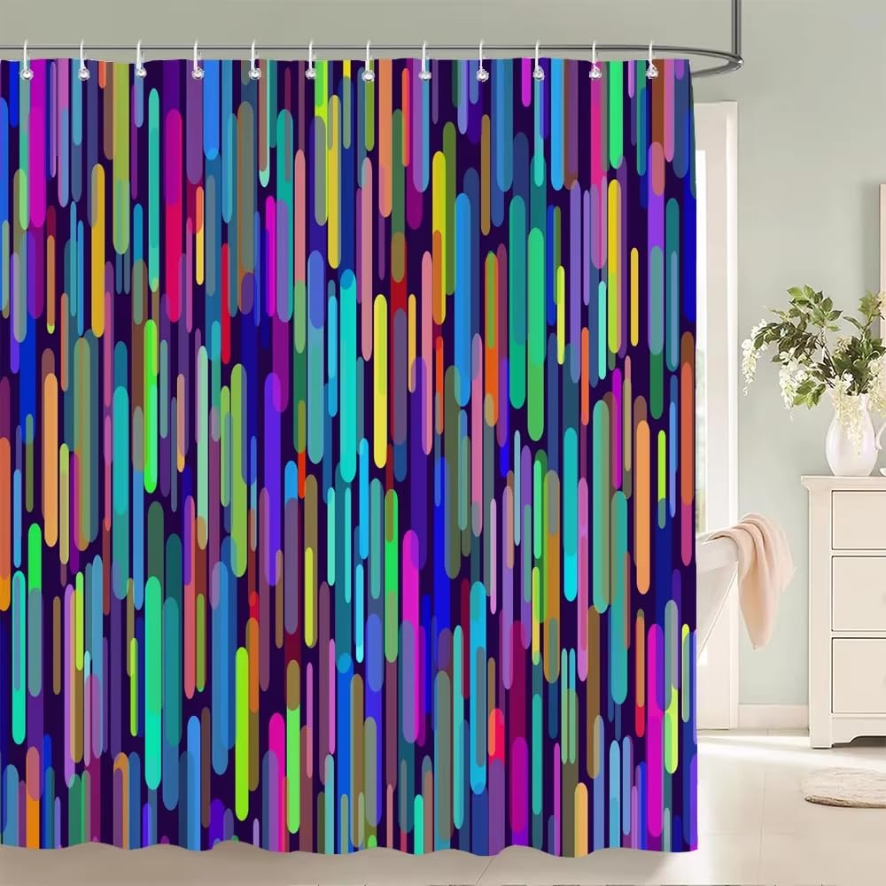 KELAIMI Colorful Geometric Shower Curtain,Modern Simple Bathroom Curtains,Aesthetic Contemporary Quick-Dry Bathtub Curtains with Hooks Style 2 180X210Cm