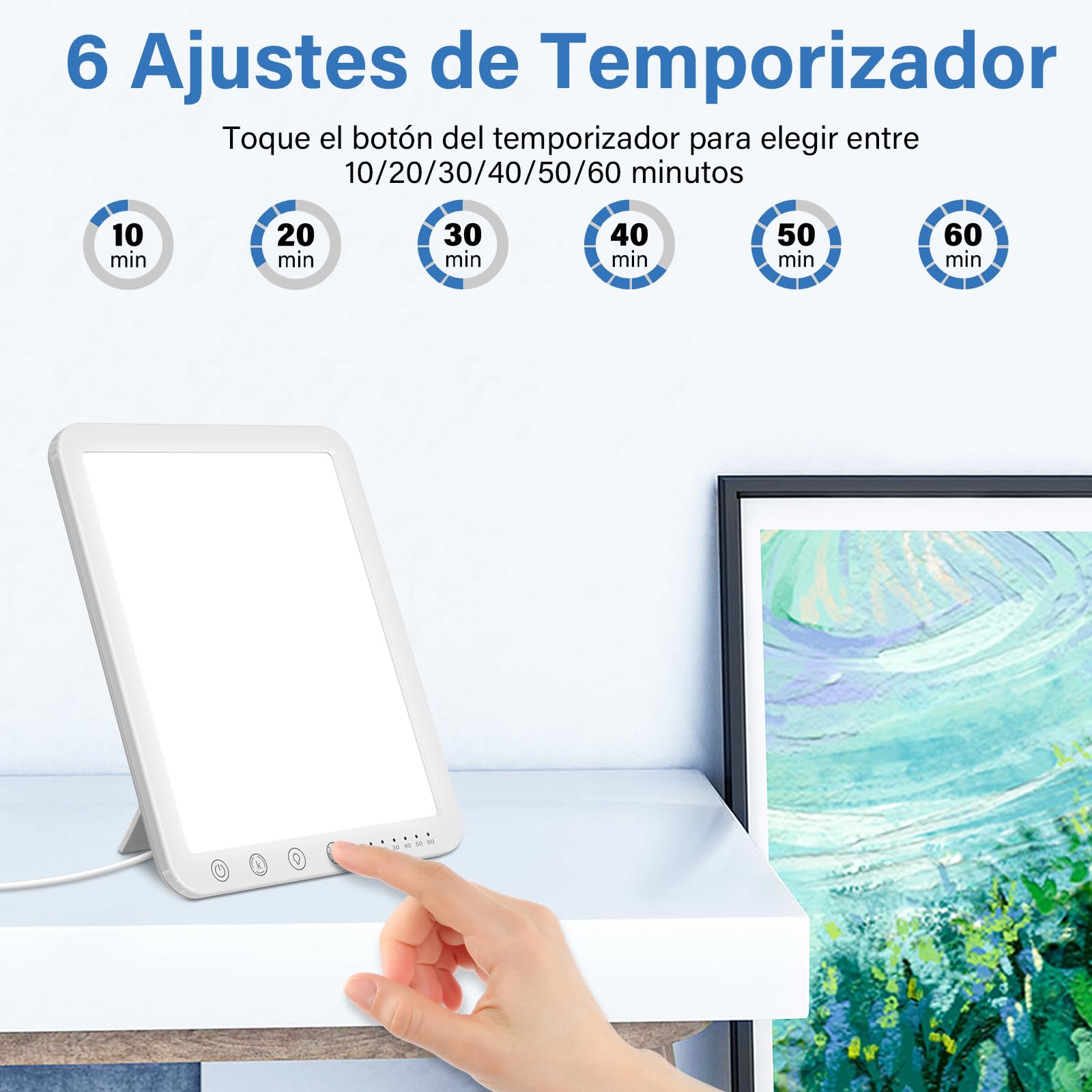 Lámpara de Luz Diurna, 15000 Lux Lámpara SAD Sin UV Lámpara de Luz Diurna con 6 Temporizador 3 Temperaturas de Color y 5 Niveles de Brillo, SAD Luzi de Control Táctil con Función de Memoria
