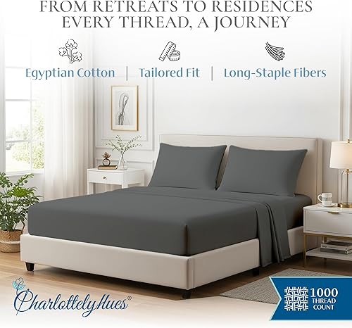 Miniatura 2 de CharlottelyHues Juego de sábanas de 1000 hilos de 4 piezas, 100% algodón egipcio, lujoso, transpirable, suave, ajuste cómodo, acabado satinado, se
