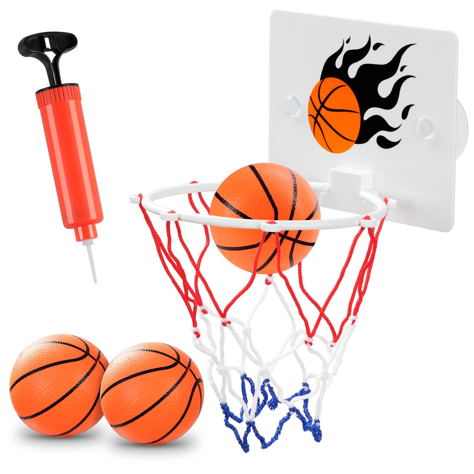 DEWEL Mini Jeu de Basketball 4pcs Mini Panier de Basket pour Chambre,avec Ventouse et Pompe à air Basket-Ball Ventouse pour l'extérieur Bureau à la Maison Mini Panier de Basket
