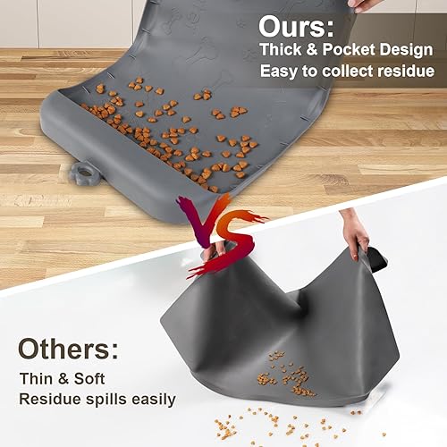 Miniatura 43 de Tapete de silicona para comida y agua para perros de 36 x 24 pulgadas, tapete grande de alimentación para mascotas con bolsillo para recolección