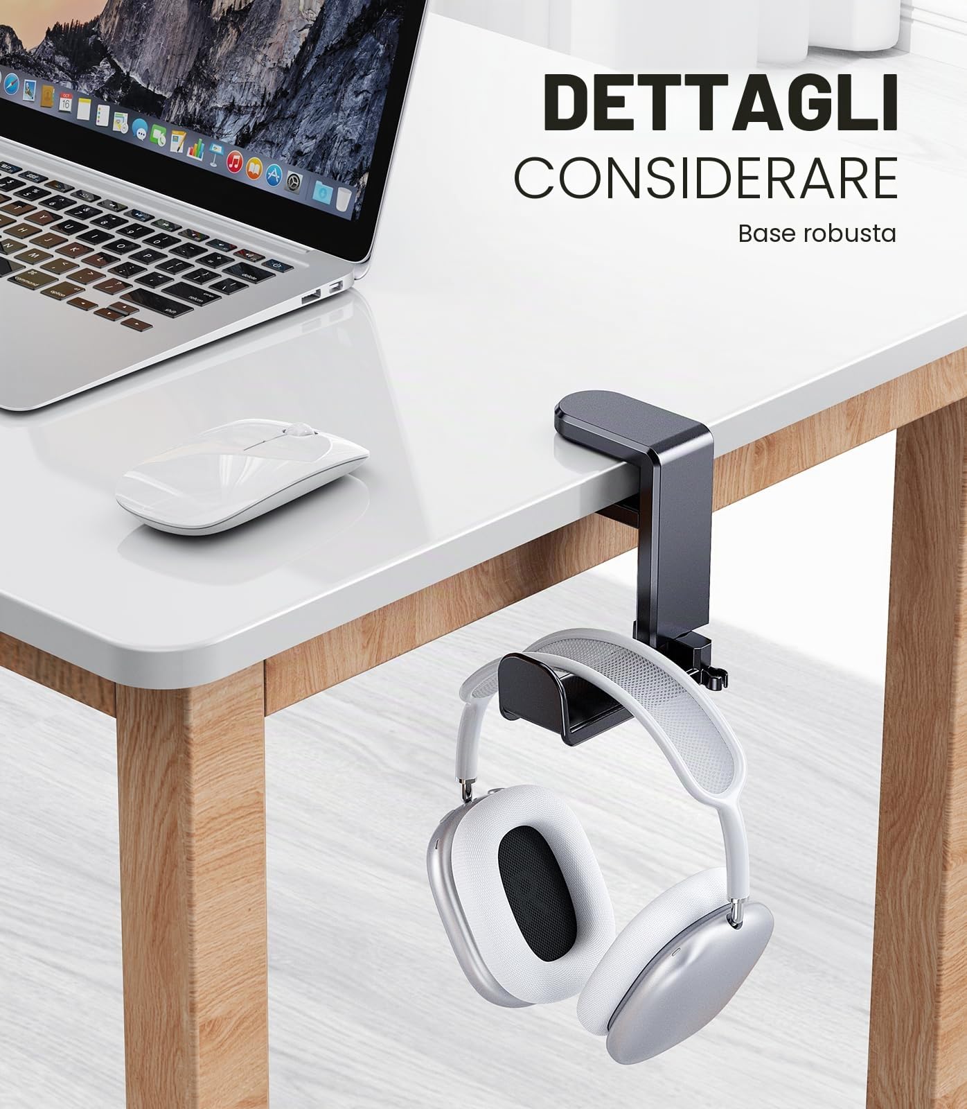 Coolpow Supporto per Cuffie Sotto la Scrivania【360° Girevole】 Porta Cuffie Gaming con Gancio Clip per Cavo per cuffie Sotto la Scrivania per Sony, Beats, HyperX