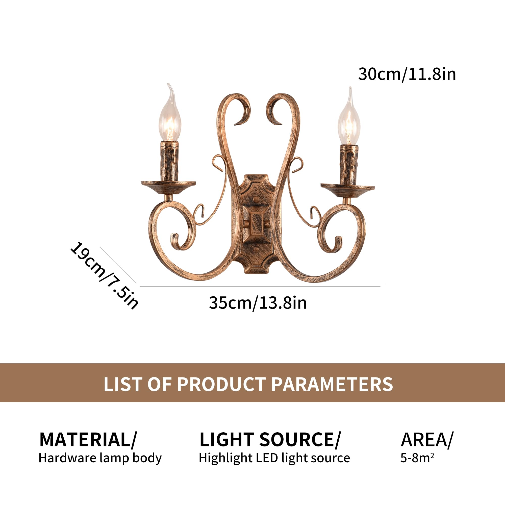 Ganeed Wall Sconces Indoor Retro Metal Vintage French Traditional Lighting Rustic Wall Light for Living Room Bedroom Stairwell Foyer E14 Bronze 2 Lights (2 Packs) - Image 2