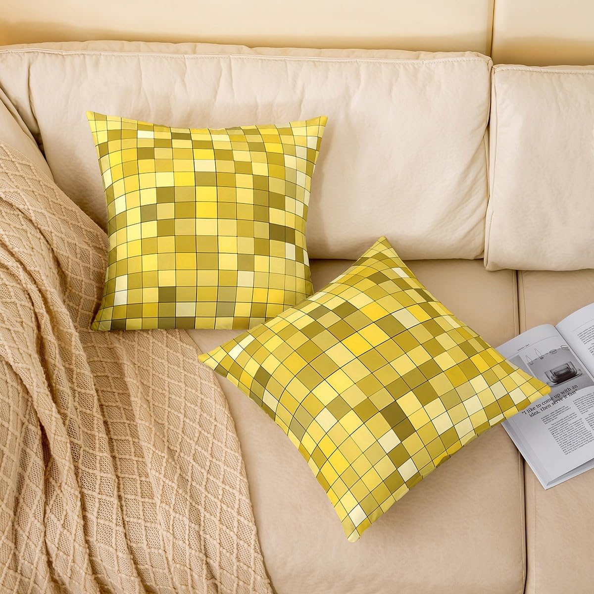 Manfei Pixelated Miners Game Kids Throw Pillow Cover,Video Games Gamepad Gaming Double Sides Pillow Case,Modern Geometric Square Home Decor,Yellow Bed Couch Sofa Cushion Cover,1 Pack 22"x22" image 3