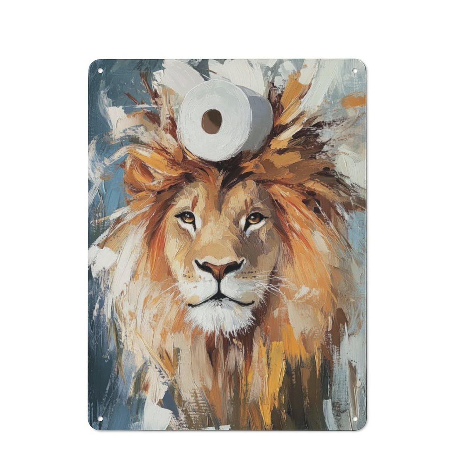 Nostalgic Decorative Tin Plaque 40x30cm Featuring Lion with Toilet Paper Crown, Classic Pub Decor for Cafe, Pub, Workshop Or Home Bar