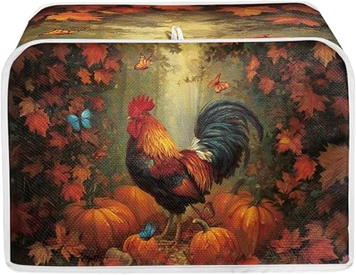 Vista 254 de UNICEU Funda acolchada para tostadora con patrón de café, se adapta a la mayoría de tostadoras estándar de 4 rebanadas patrón de café,Hojas de otoño