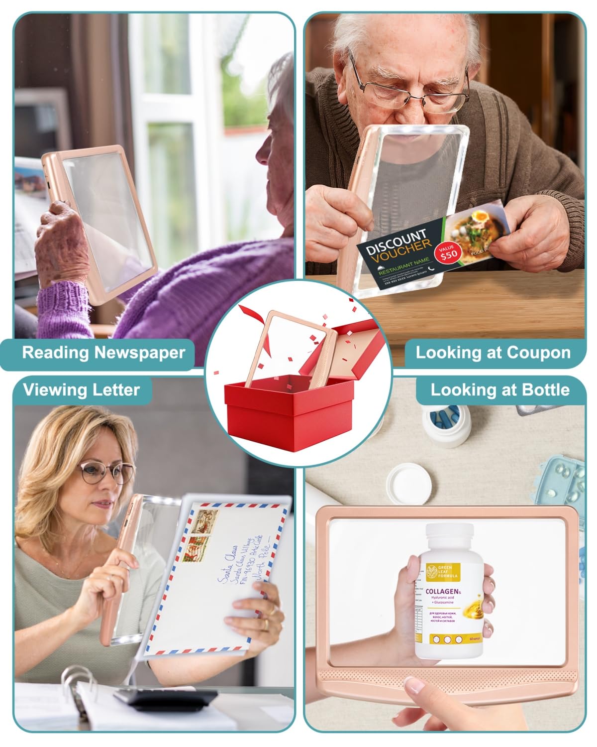 Lupa recargable para lectura, oro rosa