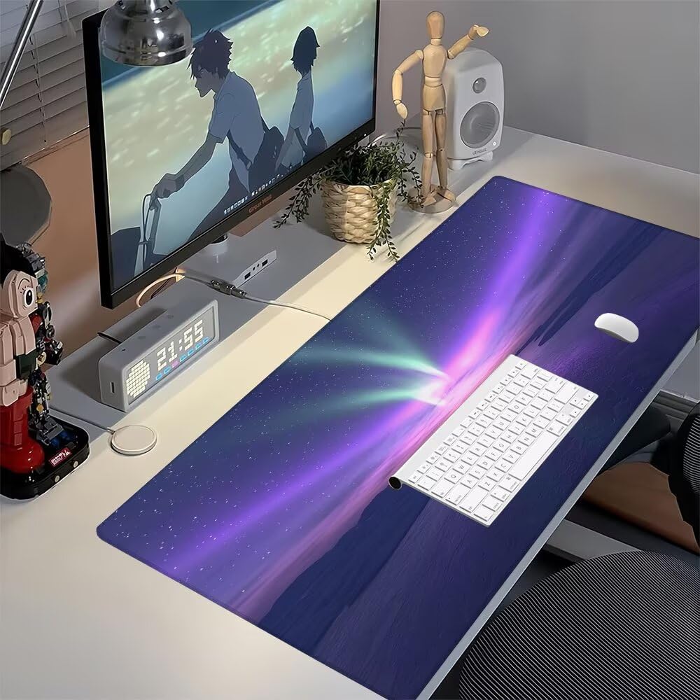 Viola Tappetino Mouse XXL 1000x500x3mm, Gaming Tappetino Mouse Aurora Mousepad con Base in Impermeabile Gomma Antiscivolo per Tastiera Computer Ufficio Idea Regalo Festa del Papà e Compleanno X-982